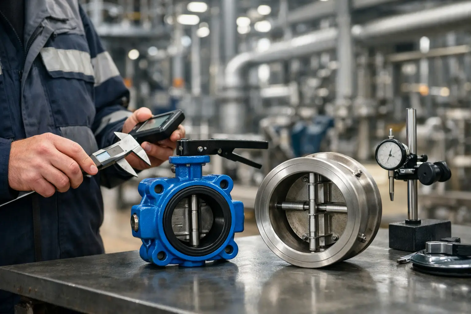 Inspeção dimensional de válvulas industriais